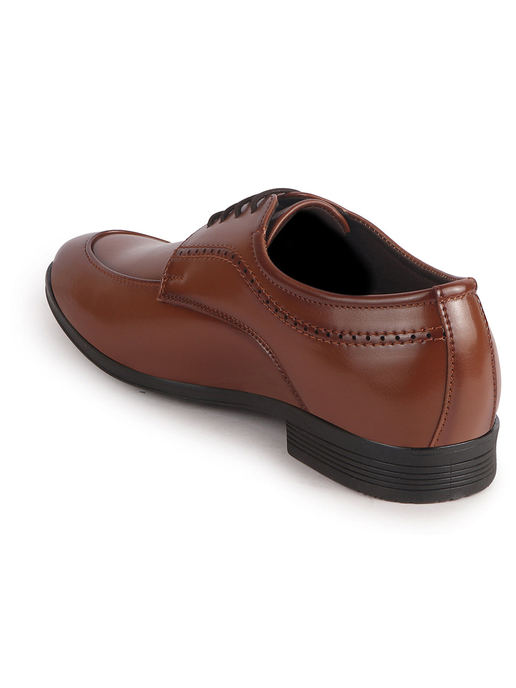 Men Tan Premium Formal Round Toe Lace-Up Shoes | Classic Derby Style Office Dress Shoes with Memory Cushioned Insole | Anti-Slip TPR Sole