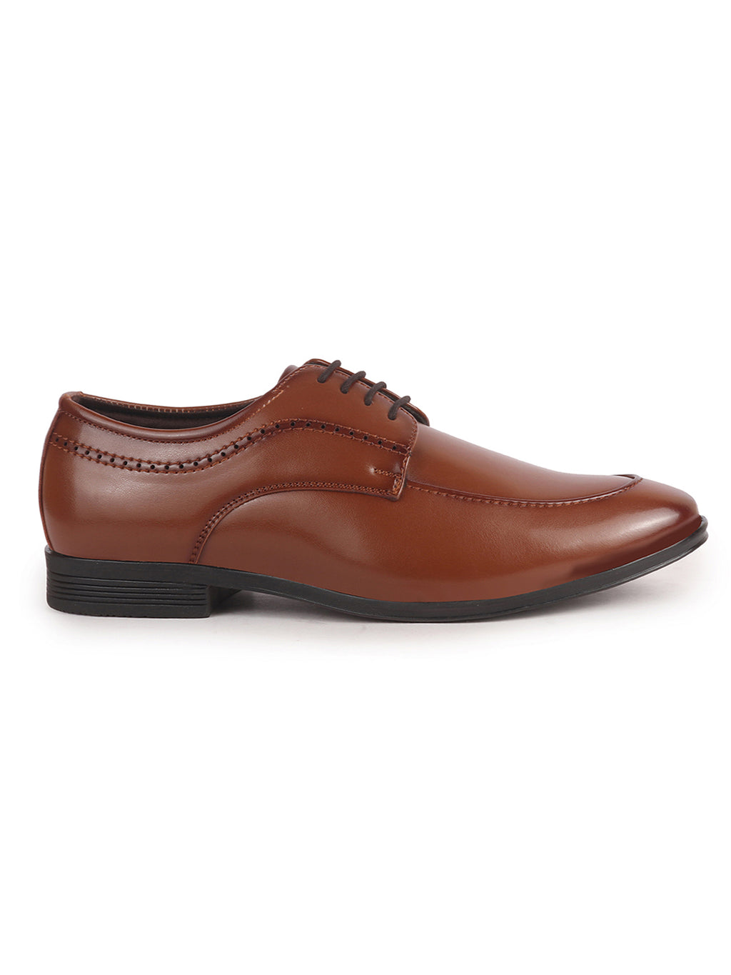 Men Tan Premium Formal Round Toe Lace-Up Shoes | Classic Derby Style Office Dress Shoes with Memory Cushioned Insole | Anti-Slip TPR Sole