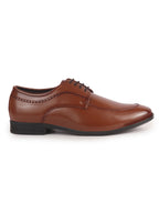 Men Tan Premium Formal Round Toe Lace-Up Shoes | Classic Derby Style Office Dress Shoes with Memory Cushioned Insole | Anti-Slip TPR Sole