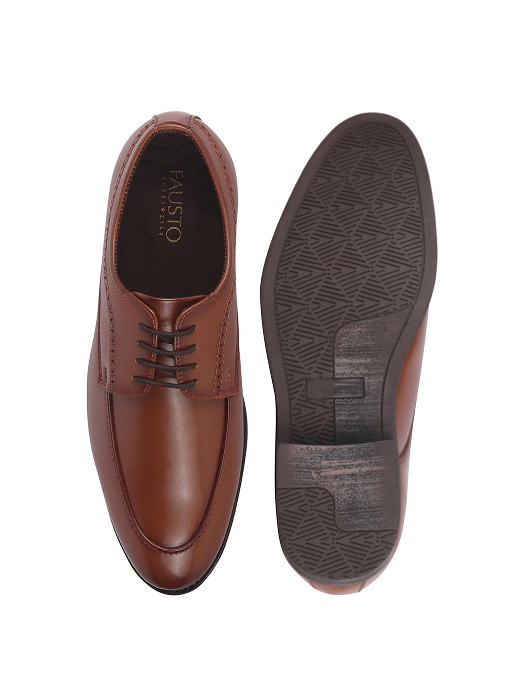 Men Tan Premium Formal Round Toe Lace-Up Shoes | Classic Derby Style Office Dress Shoes with Memory Cushioned Insole | Anti-Slip TPR Sole