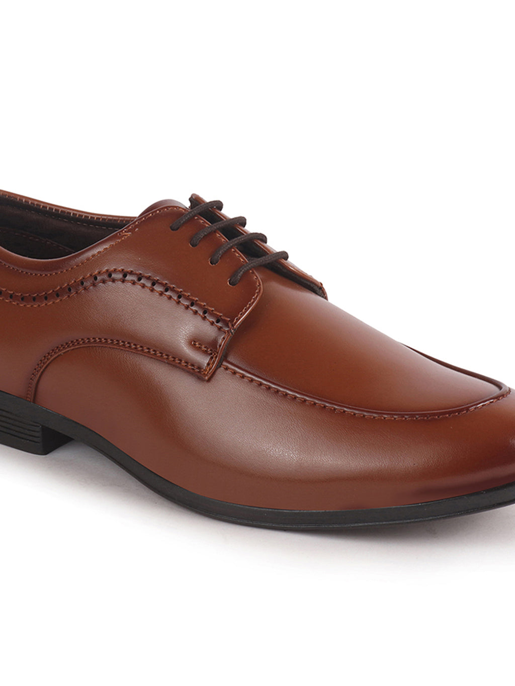 Men Tan Premium Formal Round Toe Lace-Up Shoes | Classic Derby Style Office Dress Shoes with Memory Cushioned Insole | Anti-Slip TPR Sole