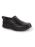 Men Black Premium Finish Round Toe Formal Slip-On Shoes|Comfort Office Loafers with Memory Cushioned Insole|Broad Feet Ultra Lightweight Anti-Skid Sole