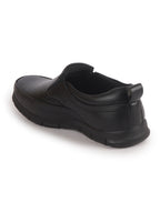 Men Black Premium Finish Round Toe Formal Slip-On Shoes|Comfort Office Loafers with Memory Cushioned Insole|Broad Feet Ultra Lightweight Anti-Skid Sole
