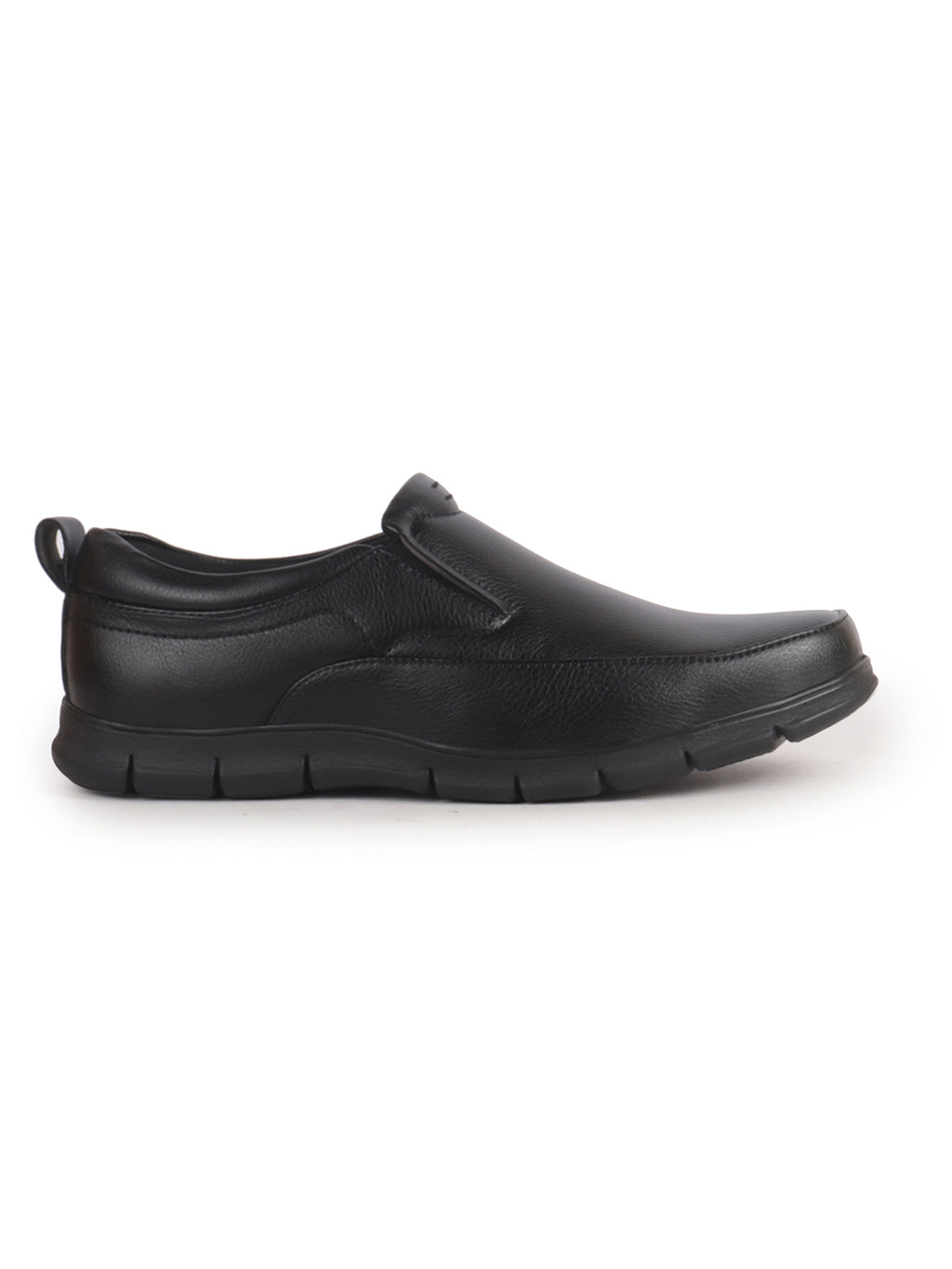 Men Black Premium Finish Round Toe Formal Slip-On Shoes|Comfort Office Loafers with Memory Cushioned Insole|Broad Feet Ultra Lightweight Anti-Skid Sole