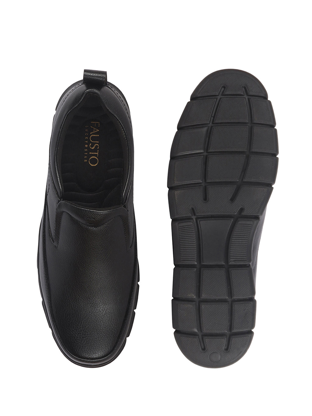 Men Black Premium Finish Round Toe Formal Slip-On Shoes|Comfort Office Loafers with Memory Cushioned Insole|Broad Feet Ultra Lightweight Anti-Skid Sole