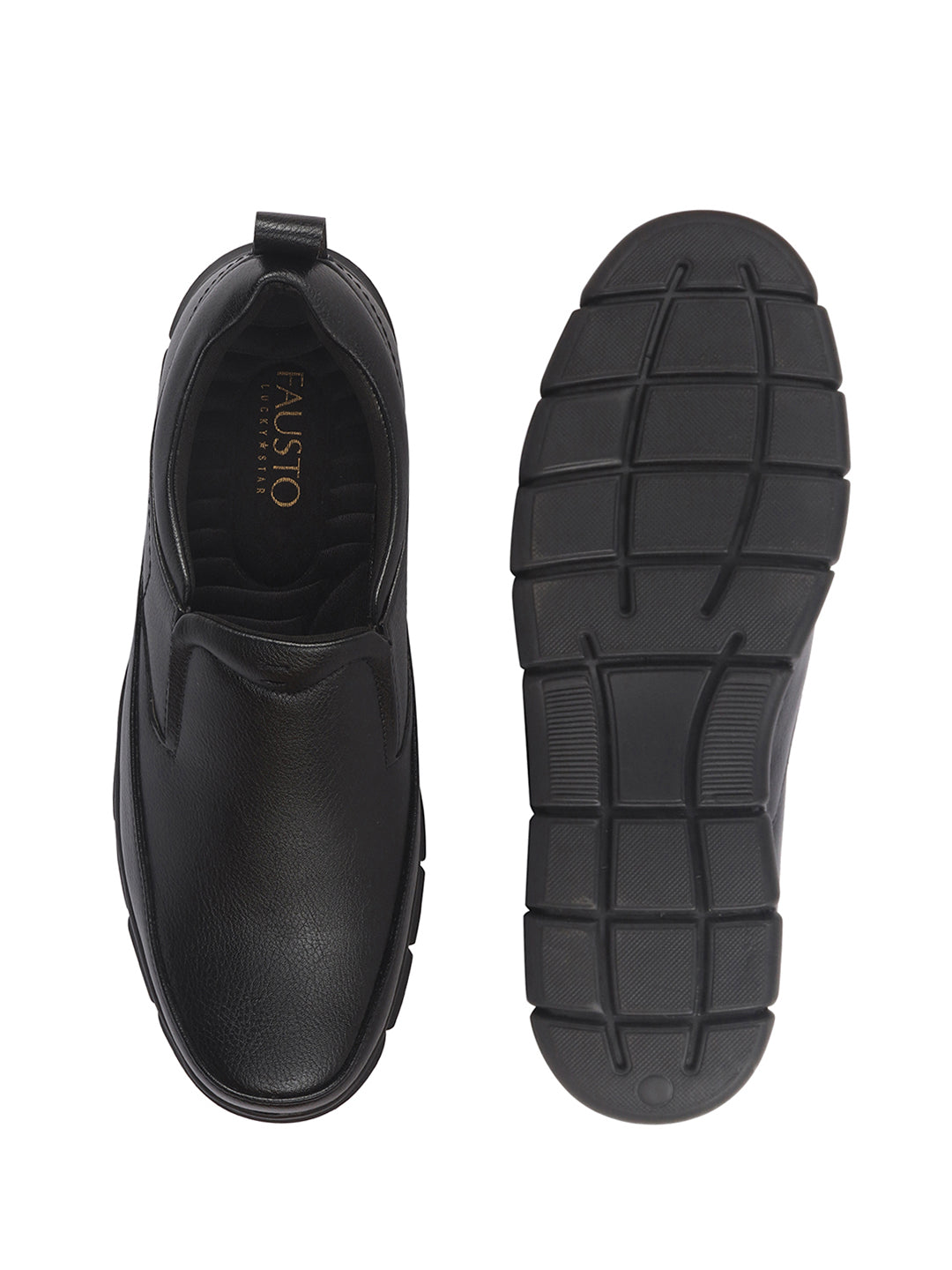 Men Black Premium Finish Round Toe Formal Slip-On Shoes|Comfort Office Loafers with Memory Cushioned Insole|Broad Feet Ultra Lightweight Anti-Skid Sole