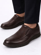 Men Brown Premium Finish Round Toe Formal Slip-On Shoes|Comfort Office Loafers with Memory Cushioned Insole|Broad Feet Ultra Lightweight Anti-Skid Sole