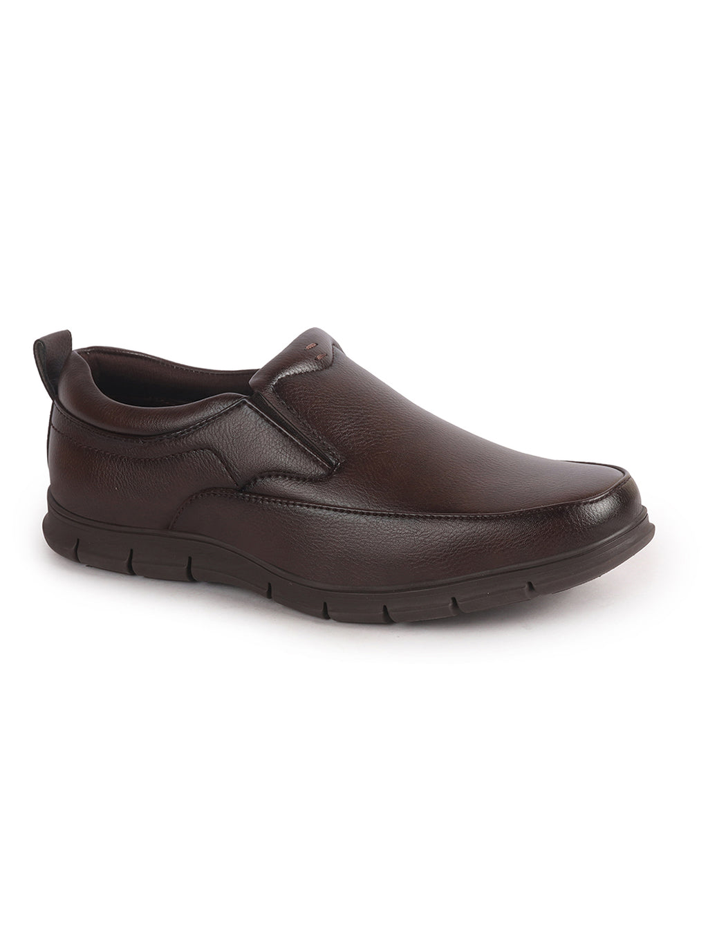 Men Brown Premium Finish Round Toe Formal Slip-On Shoes|Comfort Office Loafers with Memory Cushioned Insole|Broad Feet Ultra Lightweight Anti-Skid Sole