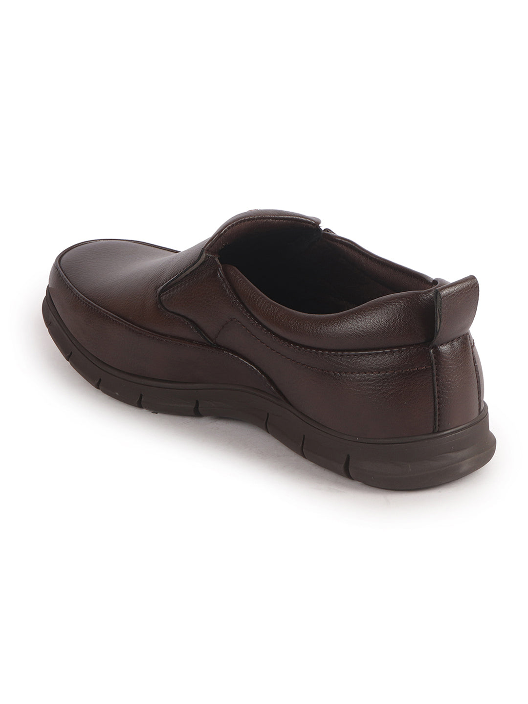 Men Brown Premium Finish Round Toe Formal Slip-On Shoes|Comfort Office Loafers with Memory Cushioned Insole|Broad Feet Ultra Lightweight Anti-Skid Sole