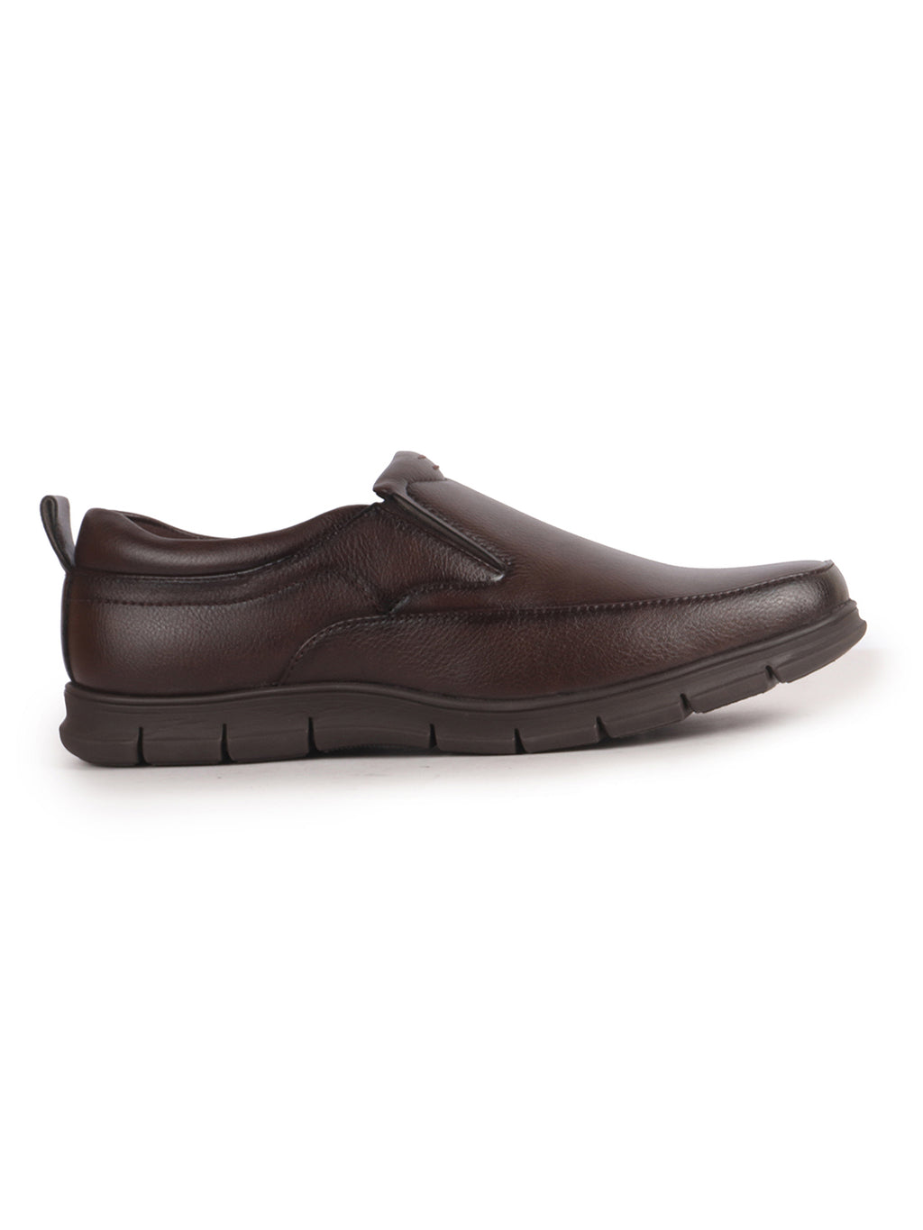 Men Brown Premium Finish Round Toe Formal Slip-On Shoes|Comfort Office Loafers with Memory Cushioned Insole|Broad Feet Ultra Lightweight Anti-Skid Sole