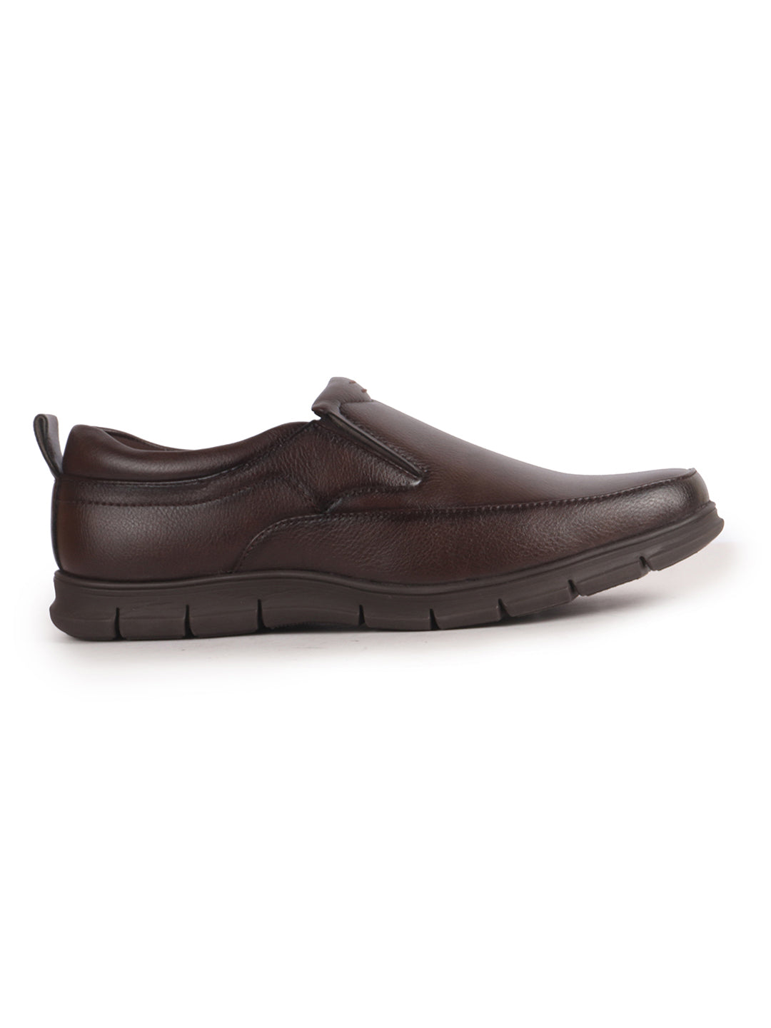 Men Brown Premium Finish Round Toe Formal Slip-On Shoes|Comfort Office Loafers with Memory Cushioned Insole|Broad Feet Ultra Lightweight Anti-Skid Sole