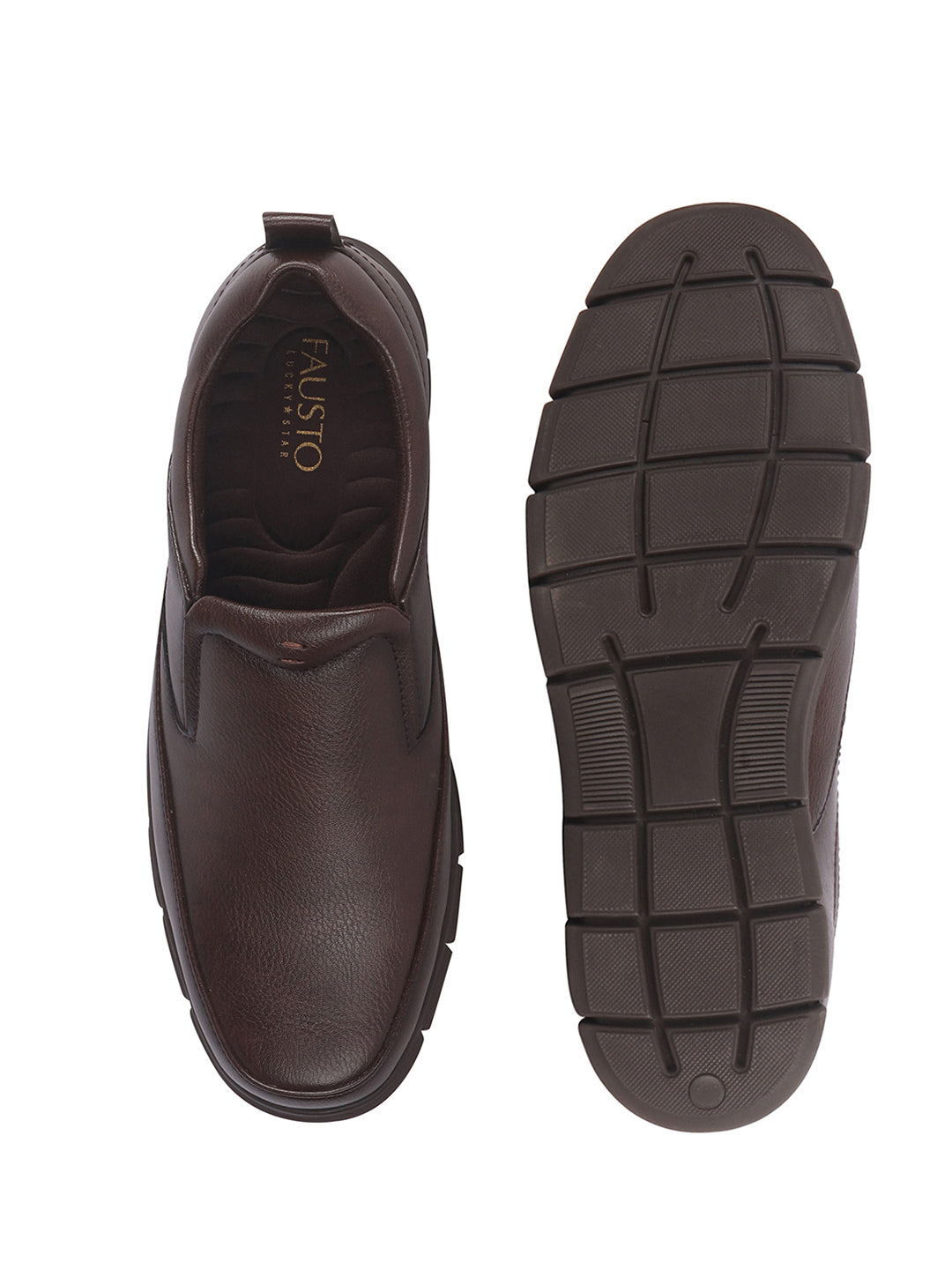 Men Brown Premium Finish Round Toe Formal Slip-On Shoes|Comfort Office Loafers with Memory Cushioned Insole|Broad Feet Ultra Lightweight Anti-Skid Sole