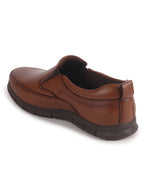 Men Tan Premium Finish Round Toe Formal Slip-On Shoes|Comfort Office Loafers with Memory Cushioned Insole|Broad Feet Ultra Lightweight Anti-Skid Sole