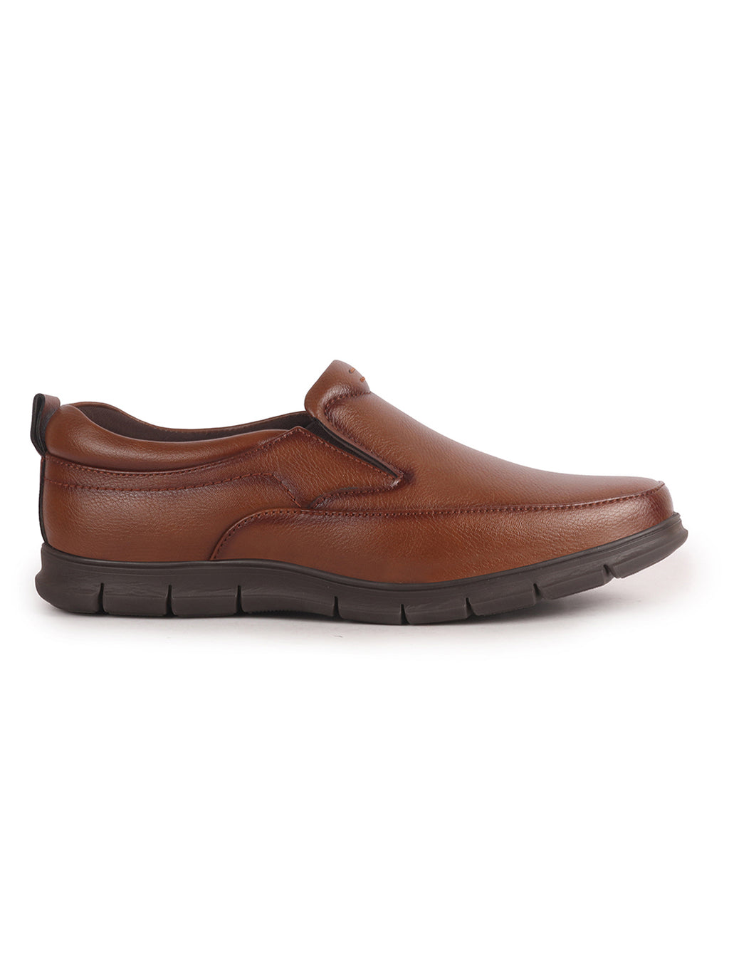 Men Tan Premium Finish Round Toe Formal Slip-On Shoes|Comfort Office Loafers with Memory Cushioned Insole|Broad Feet Ultra Lightweight Anti-Skid Sole