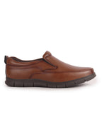 Men Tan Premium Finish Round Toe Formal Slip-On Shoes|Comfort Office Loafers with Memory Cushioned Insole|Broad Feet Ultra Lightweight Anti-Skid Sole