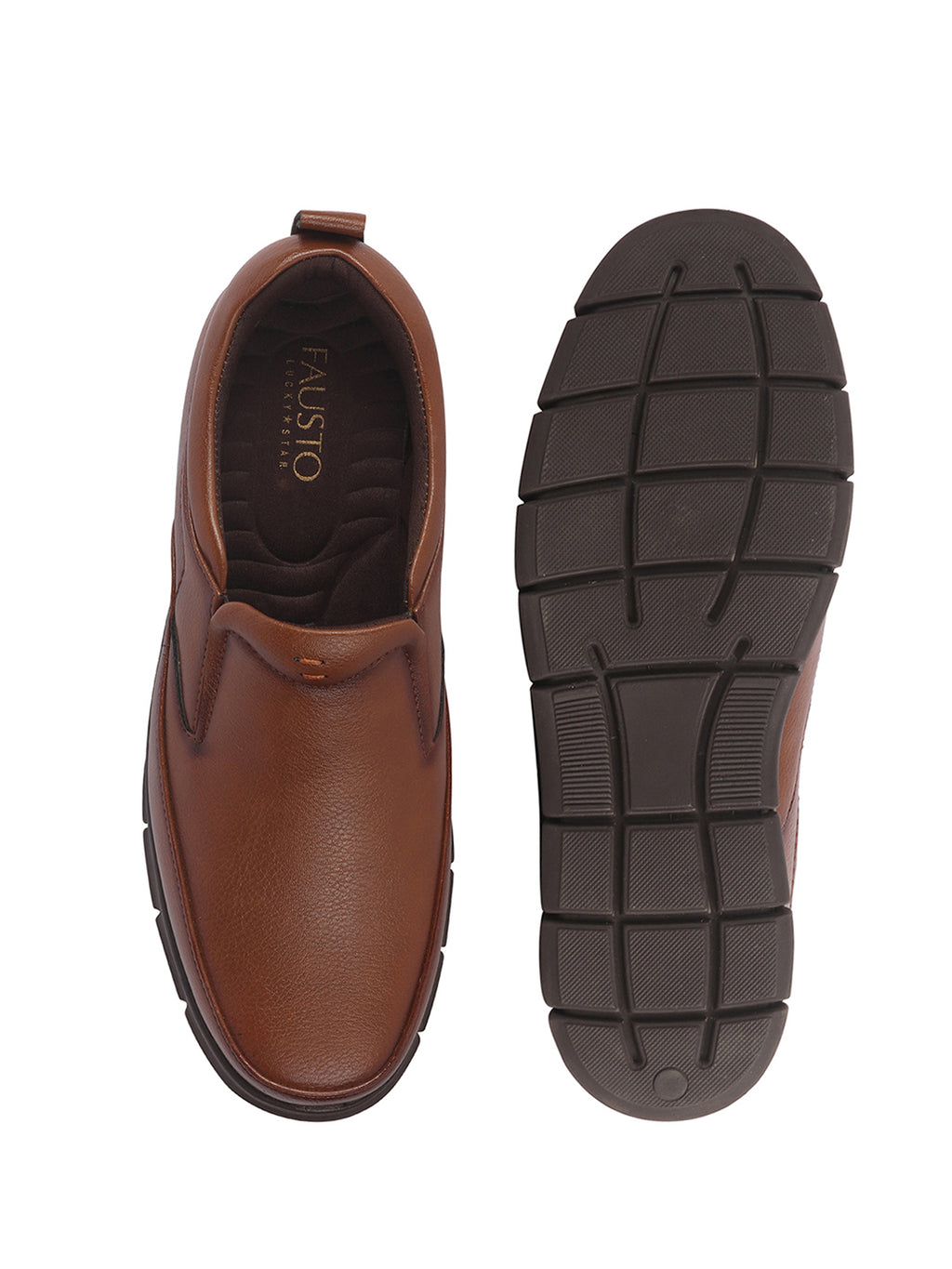 Men Tan Premium Finish Round Toe Formal Slip-On Shoes|Comfort Office Loafers with Memory Cushioned Insole|Broad Feet Ultra Lightweight Anti-Skid Sole
