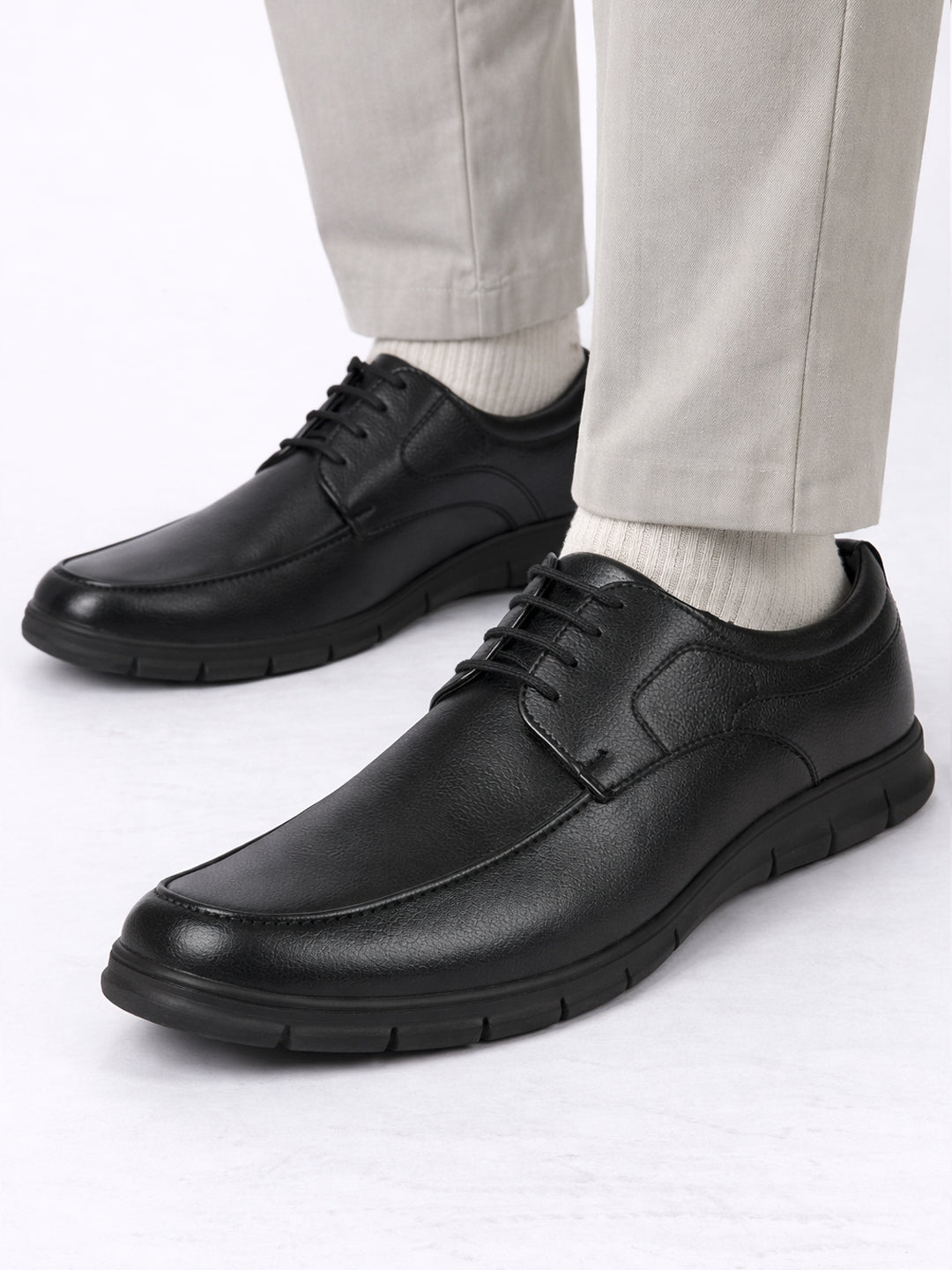 Men Black Classic Formal Flexible Fit Round Toe Lace Up Shoes | Office, Meeting Shoe with Memory Cushioned Insole | Lightweight and Comfort Broad Feet Shoe