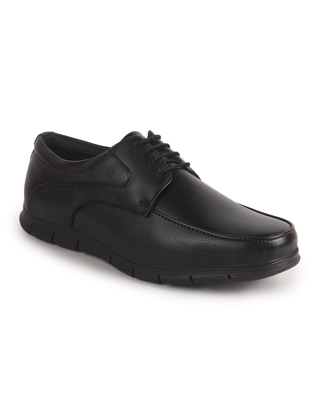 Men Black Classic Formal Flexible Fit Round Toe Lace Up Shoes | Office, Meeting Shoe with Memory Cushioned Insole | Lightweight and Comfort Broad Feet Shoe