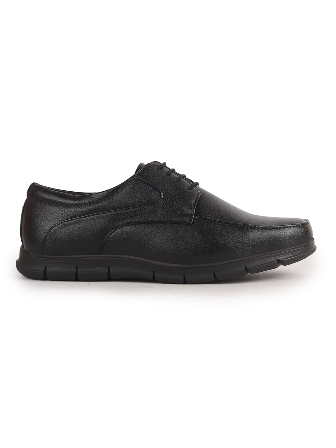 Men Black Classic Formal Flexible Fit Round Toe Lace Up Shoes | Office, Meeting Shoe with Memory Cushioned Insole | Lightweight and Comfort Broad Feet Shoe