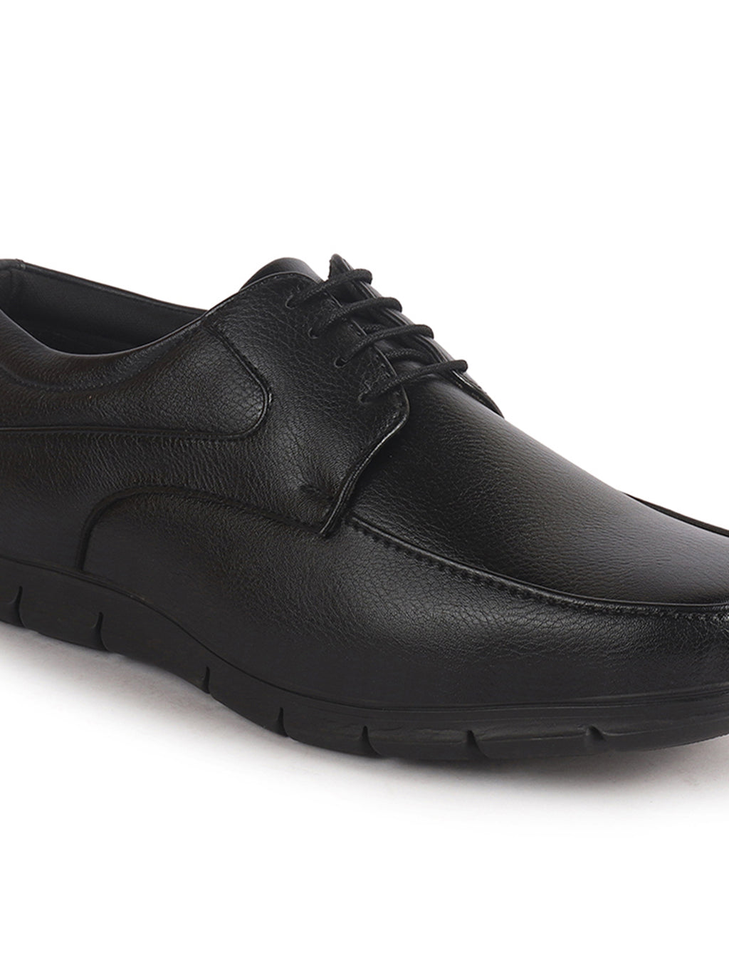 Men Black Classic Formal Flexible Fit Round Toe Lace Up Shoes | Office, Meeting Shoe with Memory Cushioned Insole | Lightweight and Comfort Broad Feet Shoe