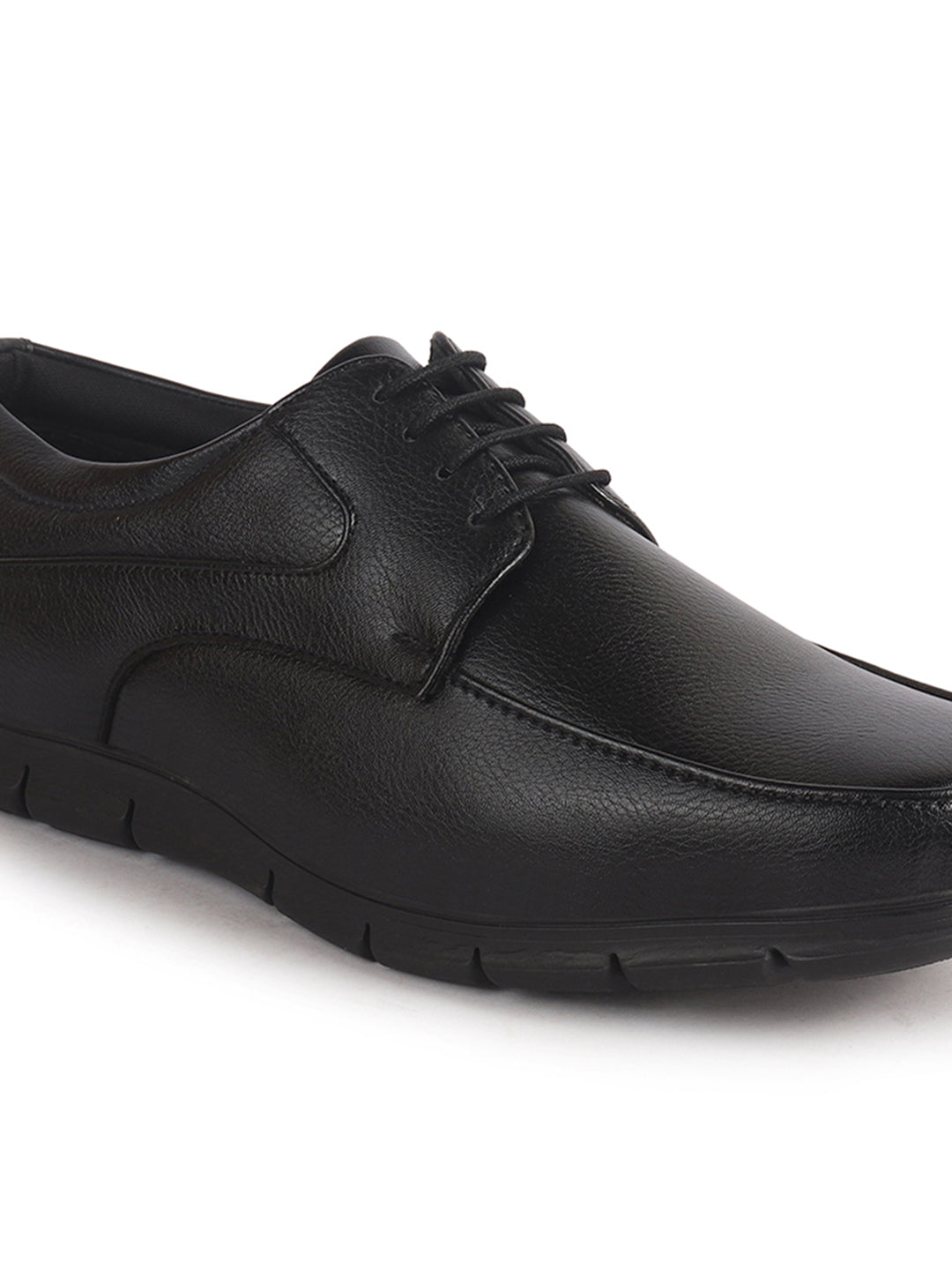 Men Black Classic Formal Flexible Fit Round Toe Lace Up Shoes | Office, Meeting Shoe with Memory Cushioned Insole | Lightweight and Comfort Broad Feet Shoe