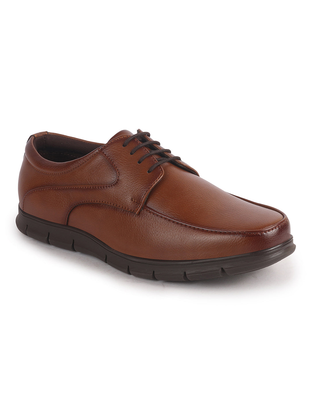 Men Tan Classic Formal Flexible Fit Round Toe Lace Up Shoes | Office, Meeting Shoe with Memory Cushioned Insole | Lightweight and Comfort Broad Feet Shoe
