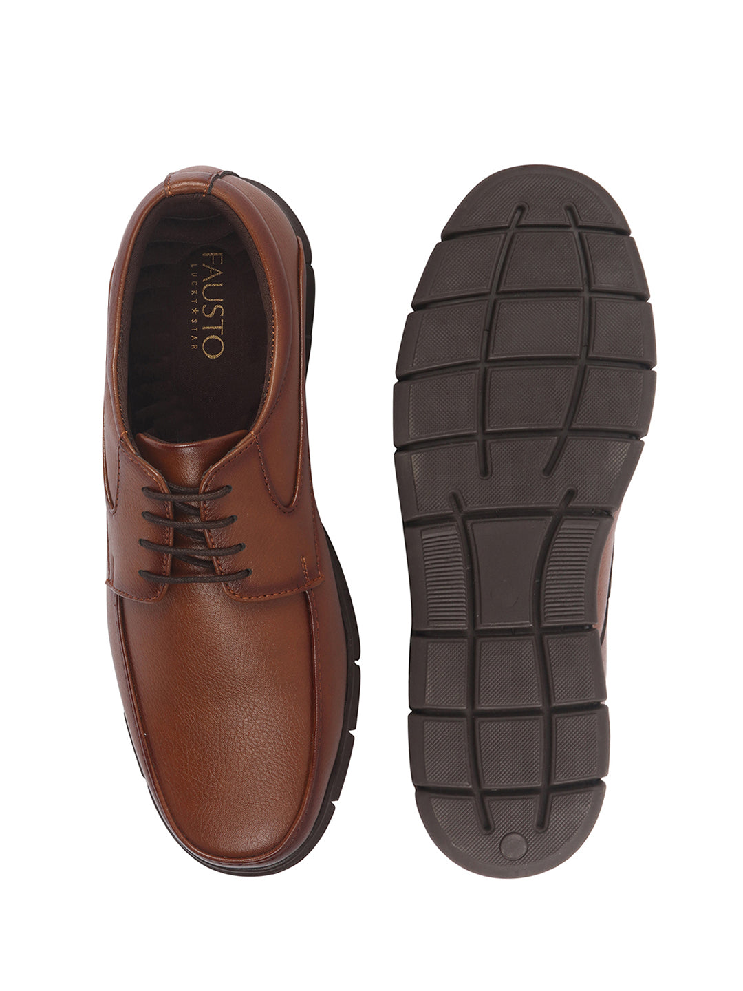 Men Tan Classic Formal Flexible Fit Round Toe Lace Up Shoes | Office, Meeting Shoe with Memory Cushioned Insole | Lightweight and Comfort Broad Feet Shoe