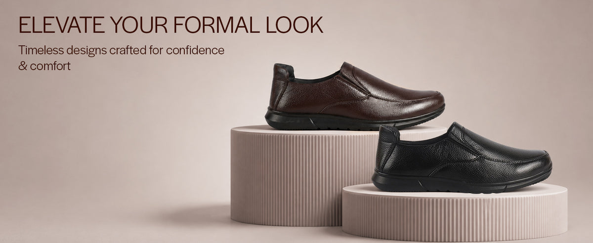 Men Black Genuine Leather Formal Slip-On Loafer Shoes|Superior Comfort and Shock Absorption Memory Cushioned Insole|Broad Feet Lightweight Anti-Skid Sole