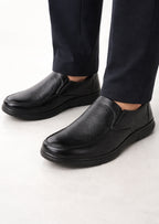 Men Black Genuine Leather Formal Slip-On Loafer Shoes|Superior Comfort and Shock Absorption Memory Cushioned Insole|Broad Feet Lightweight Anti-Skid Sole