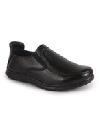 Men Black Genuine Leather Formal Slip-On Loafer Shoes|Superior Comfort and Shock Absorption Memory Cushioned Insole|Broad Feet Lightweight Anti-Skid Sole