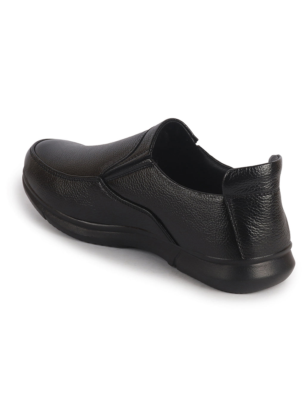 Men Black Genuine Leather Formal Slip-On Loafer Shoes|Superior Comfort and Shock Absorption Memory Cushioned Insole|Broad Feet Lightweight Anti-Skid Sole