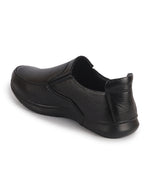 Men Black Genuine Leather Formal Slip-On Loafer Shoes|Superior Comfort and Shock Absorption Memory Cushioned Insole|Broad Feet Lightweight Anti-Skid Sole