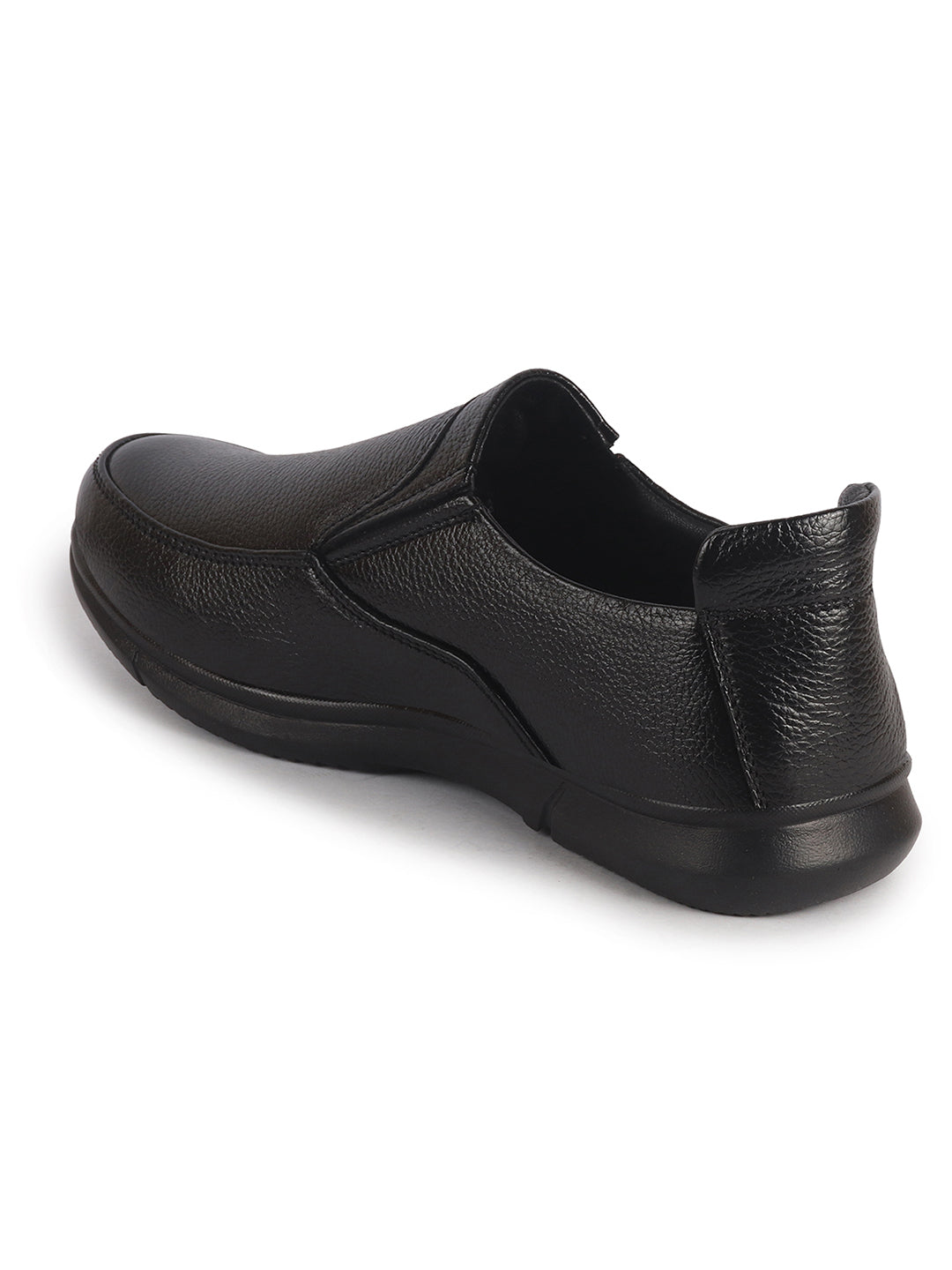 Men Black Genuine Leather Formal Slip-On Loafer Shoes|Superior Comfort and Shock Absorption Memory Cushioned Insole|Broad Feet Lightweight Anti-Skid Sole