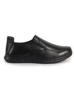 Men Black Genuine Leather Formal Slip-On Loafer Shoes|Superior Comfort and Shock Absorption Memory Cushioned Insole|Broad Feet Lightweight Anti-Skid Sole