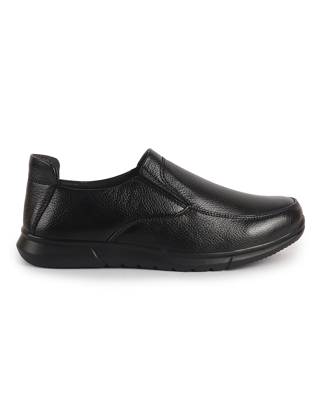 Men Black Genuine Leather Formal Slip-On Loafer Shoes|Superior Comfort and Shock Absorption Memory Cushioned Insole|Broad Feet Lightweight Anti-Skid Sole