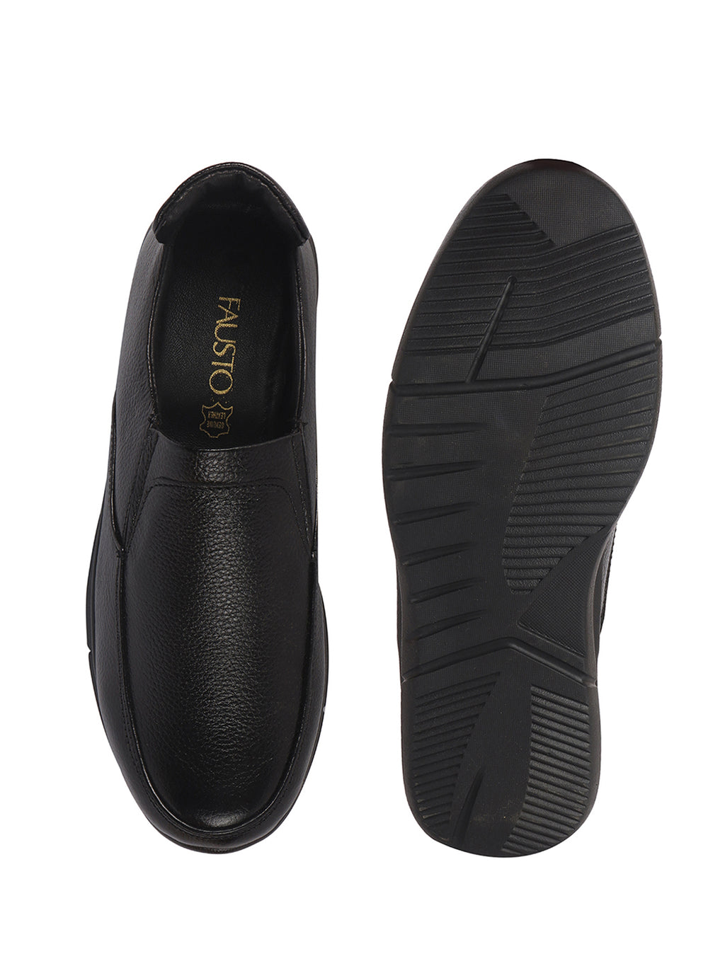 Men Black Genuine Leather Formal Slip-On Loafer Shoes|Superior Comfort and Shock Absorption Memory Cushioned Insole|Broad Feet Lightweight Anti-Skid Sole