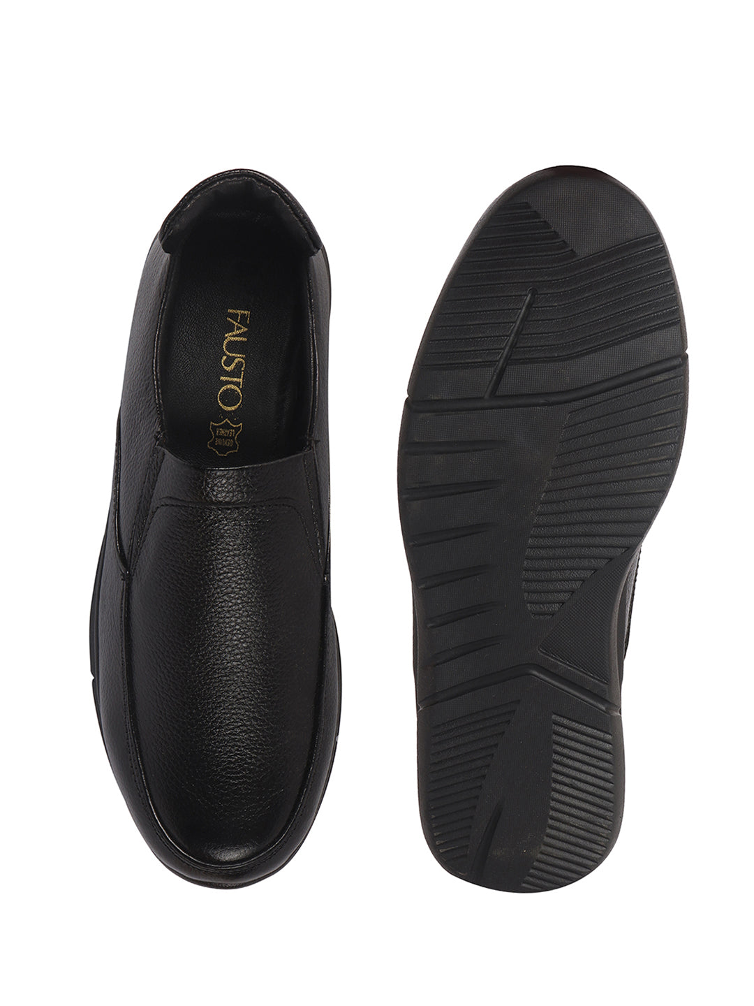Men Black Genuine Leather Formal Slip-On Loafer Shoes|Superior Comfort and Shock Absorption Memory Cushioned Insole|Broad Feet Lightweight Anti-Skid Sole