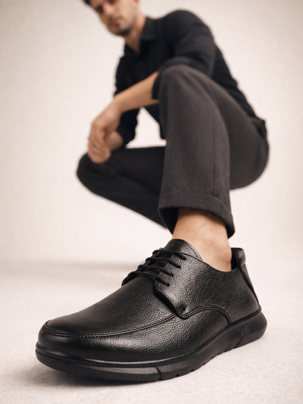 Men Black Genuine Leather Formal Lace Derby Shoes|Shock Absorption Memory Cushioned Insole Comfort|Flexible Fit, Lightweight and Durable Slip Resistant Sole