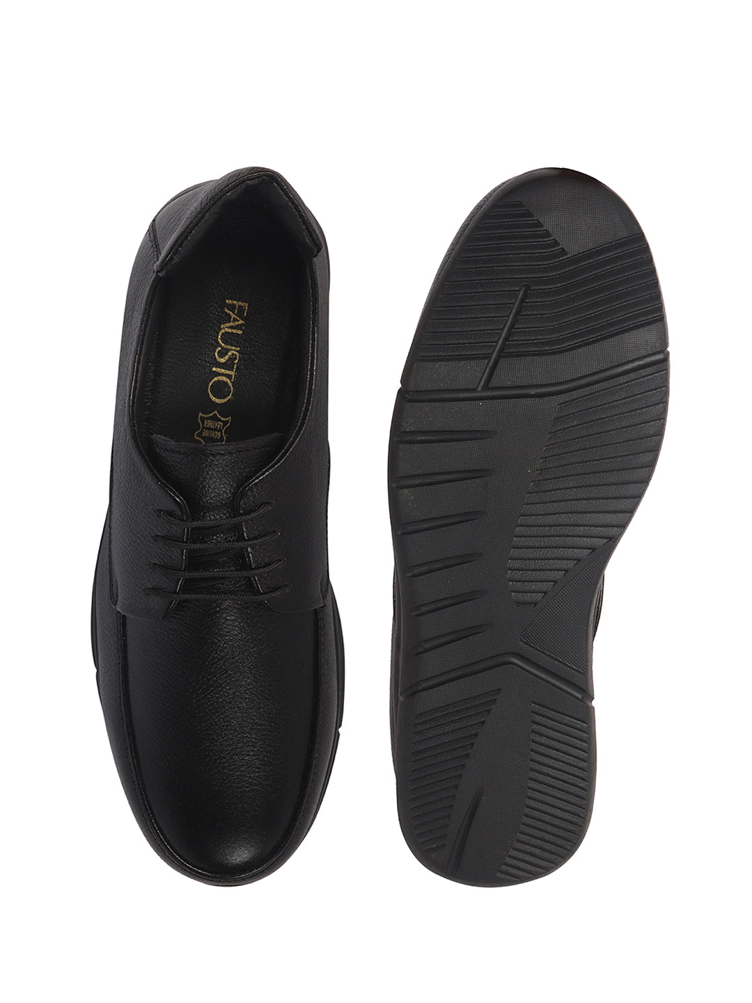 Men Black Genuine Leather Formal Lace Derby Shoes|Shock Absorption Memory Cushioned Insole Comfort|Flexible Fit, Lightweight and Durable Slip Resistant Sole