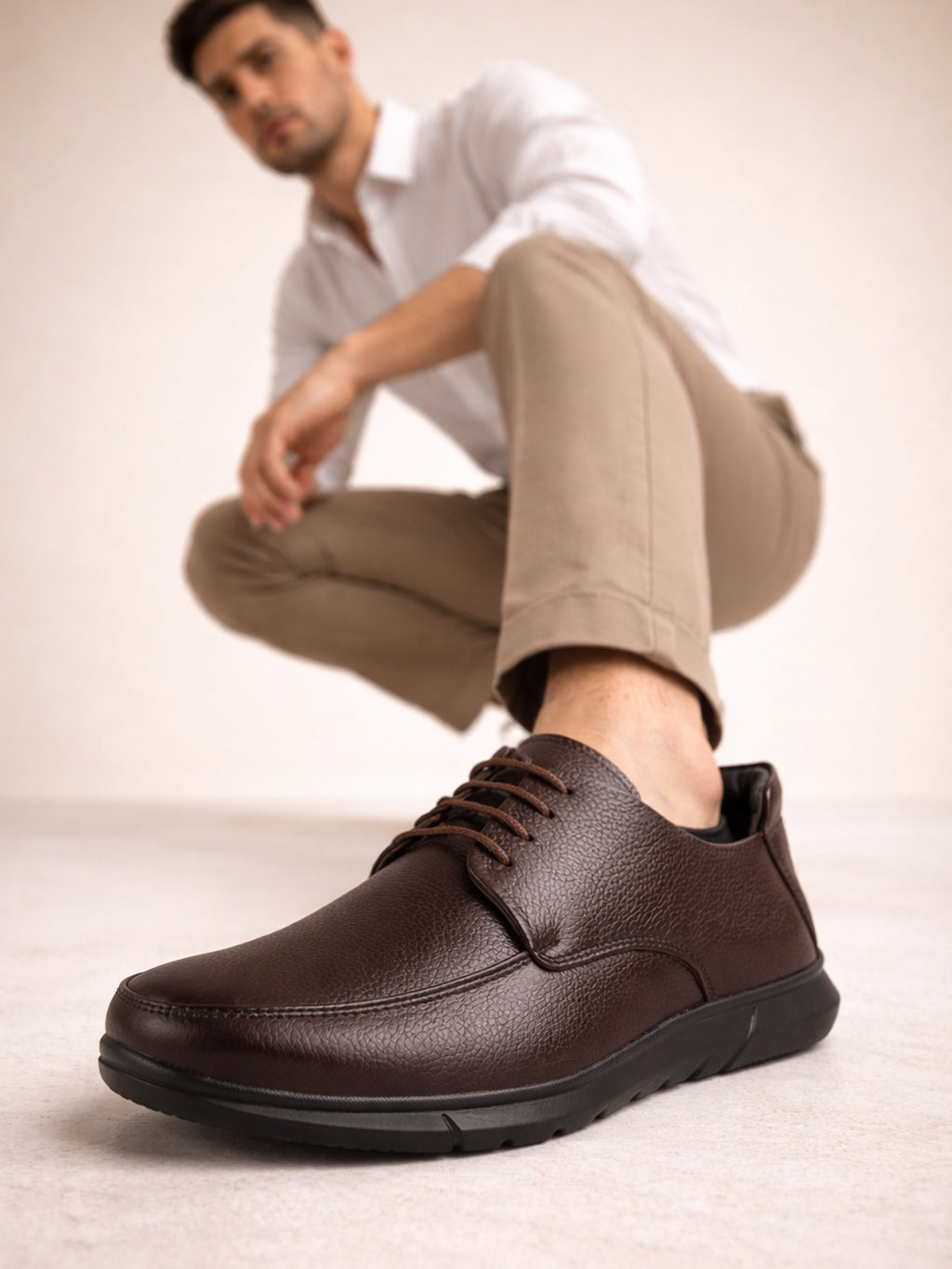 Men Brown Genuine Leather Formal Lace Derby Shoes|Shock Absorption Memory Cushioned Insole Comfort|Flexible Fit, Lightweight and Durable Slip Resistant Sole