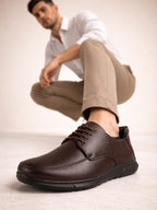 Men Brown Genuine Leather Formal Lace Derby Shoes|Shock Absorption Memory Cushioned Insole Comfort|Flexible Fit, Lightweight and Durable Slip Resistant Sole
