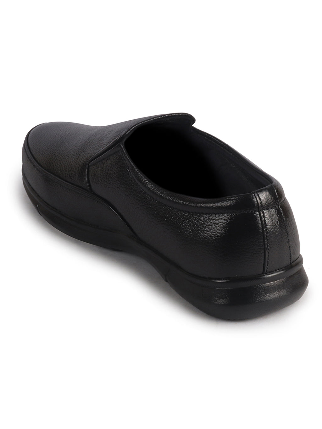 Men Black Genuine Leather Classic Formal Round Toe Slip-On Shoes|Superior Comfort and Shock Absorption Memory Cushioned Insole|Broad Feet Lightweight Anti-Skid EVA Sole