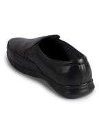Men Black Genuine Leather Classic Formal Round Toe Slip-On Shoes|Superior Comfort and Shock Absorption Memory Cushioned Insole|Broad Feet Lightweight Anti-Skid EVA Sole