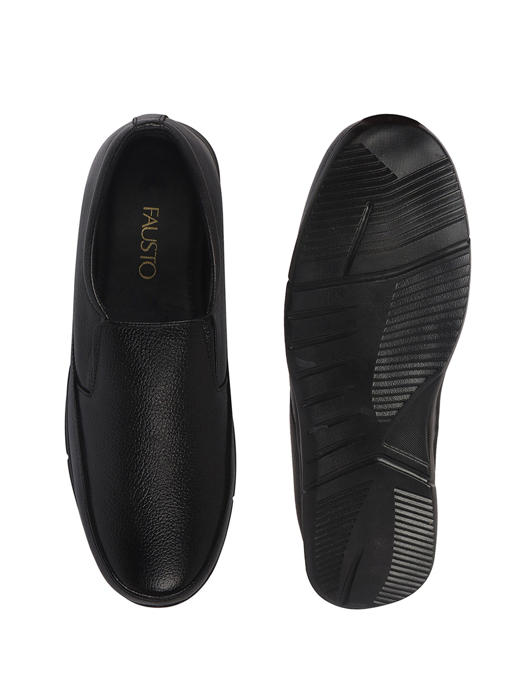 Men Black Genuine Leather Classic Formal Round Toe Slip-On Shoes|Superior Comfort and Shock Absorption Memory Cushioned Insole|Broad Feet Lightweight Anti-Skid EVA Sole