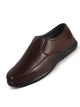 Men Brown Genuine Leather Classic Formal Round Toe Slip-On Shoes|Superior Comfort and Shock Absorption Memory Cushioned Insole|Broad Feet Lightweight Anti-Skid EVA Sole