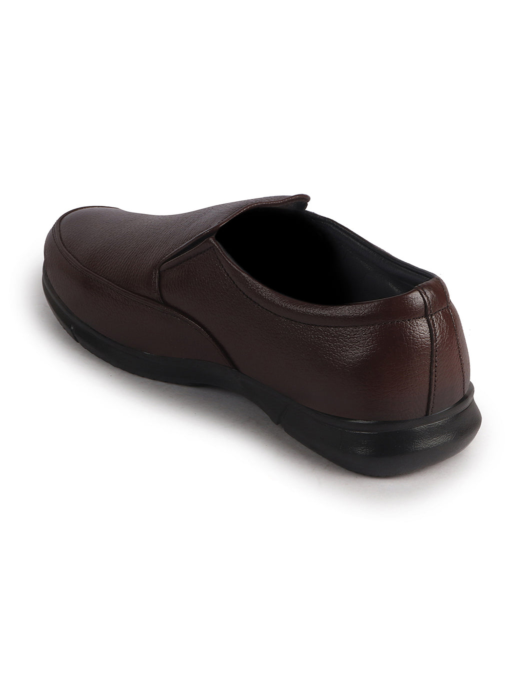 Men Brown Genuine Leather Classic Formal Round Toe Slip-On Shoes|Superior Comfort and Shock Absorption Memory Cushioned Insole|Broad Feet Lightweight Anti-Skid EVA Sole