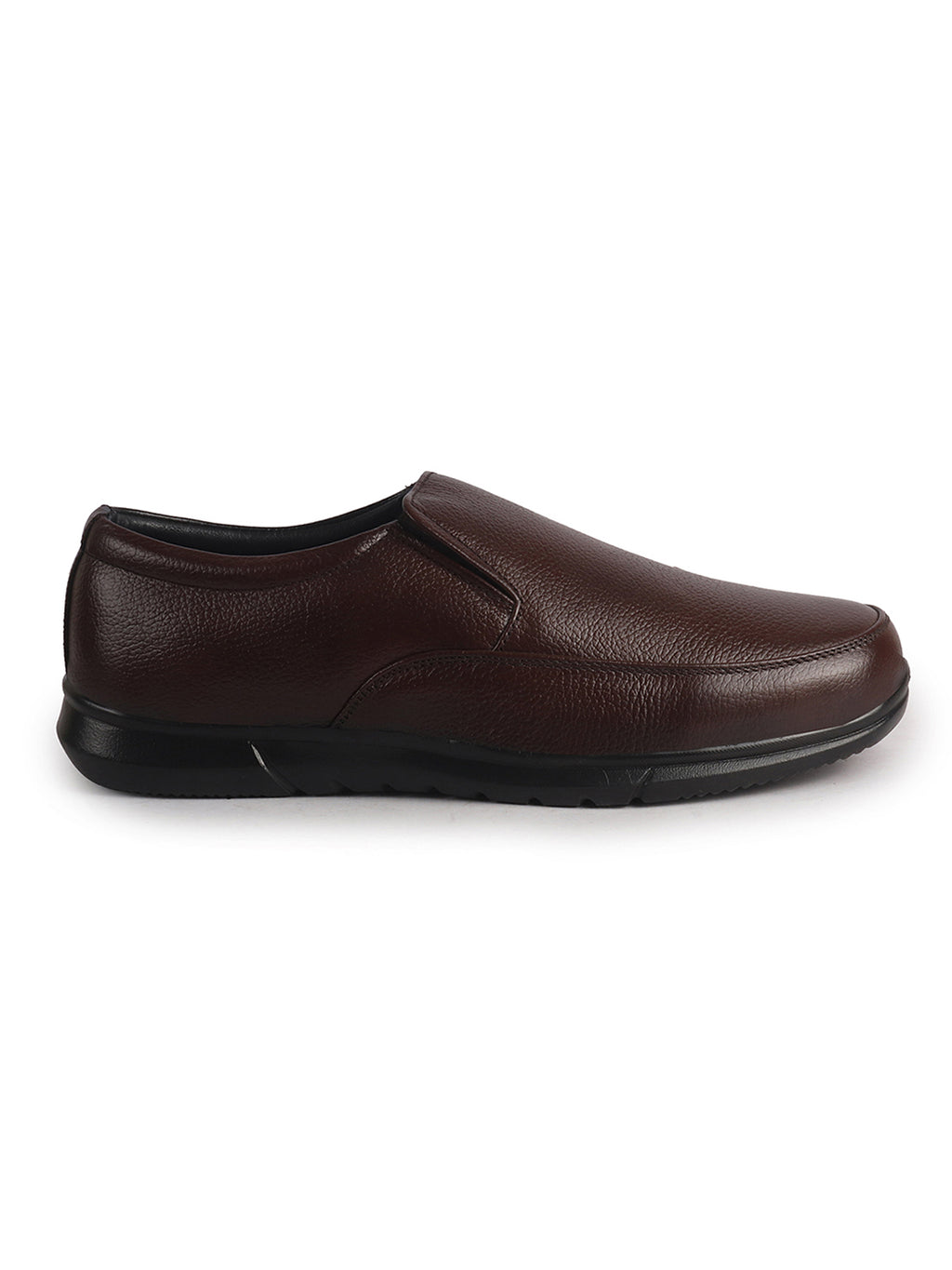 Men Brown Genuine Leather Classic Formal Round Toe Slip-On Shoes|Superior Comfort and Shock Absorption Memory Cushioned Insole|Broad Feet Lightweight Anti-Skid EVA Sole