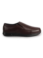 Men Brown Genuine Leather Classic Formal Round Toe Slip-On Shoes|Superior Comfort and Shock Absorption Memory Cushioned Insole|Broad Feet Lightweight Anti-Skid EVA Sole