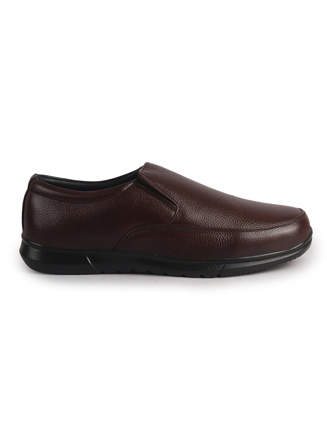 Men Brown Genuine Leather Classic Formal Round Toe Slip-On Shoes|Superior Comfort and Shock Absorption Memory Cushioned Insole|Broad Feet Lightweight Anti-Skid EVA Sole