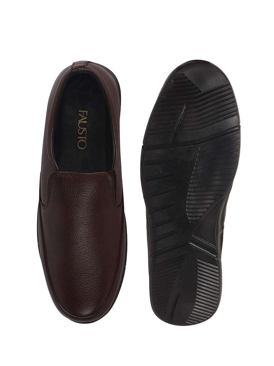 Men Brown Genuine Leather Classic Formal Round Toe Slip-On Shoes|Superior Comfort and Shock Absorption Memory Cushioned Insole|Broad Feet Lightweight Anti-Skid EVA Sole